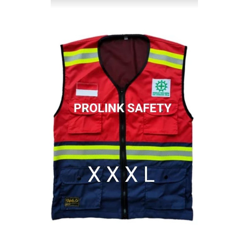 ROMPI SAFETY JUMBO XXXL BAHAN KAIN DRILL MERAH DONGKER DALAM PAKAI FURING FREE LOGO K3 BENDERA