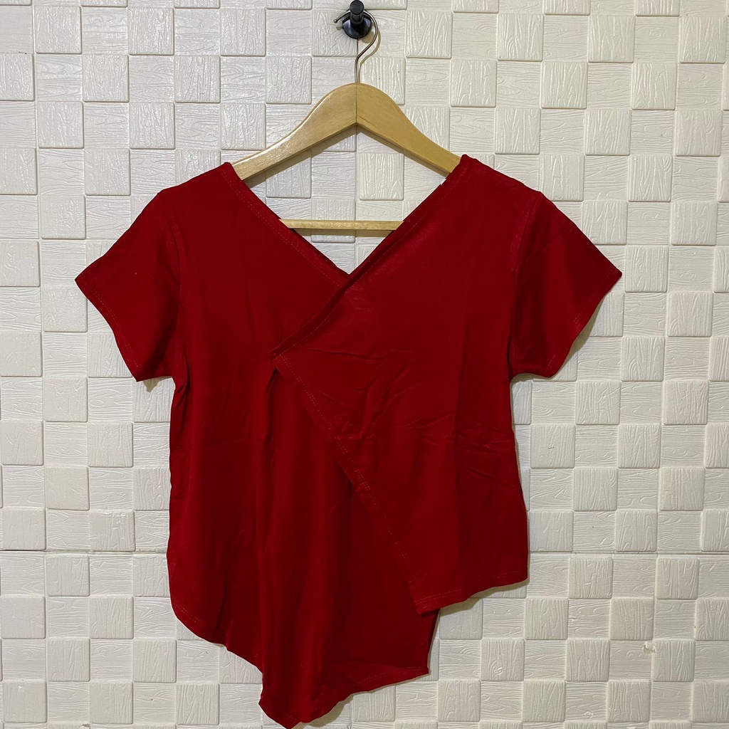 atasan vneck sambung lengan pendek wanita/kaos wanita/atasan terbaru/kaos vneck /kaos polos shabhira-8