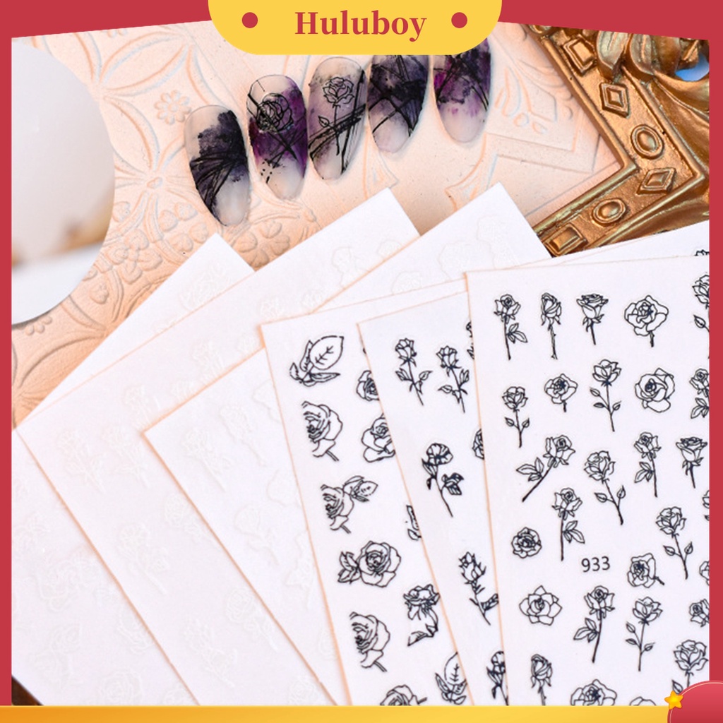 Huluboy Huluboy♡ 6pcs Stiker Nail Art Desain Bunga Mawar Hollow Hemat Waktu Untuk Dekorasi Manicure