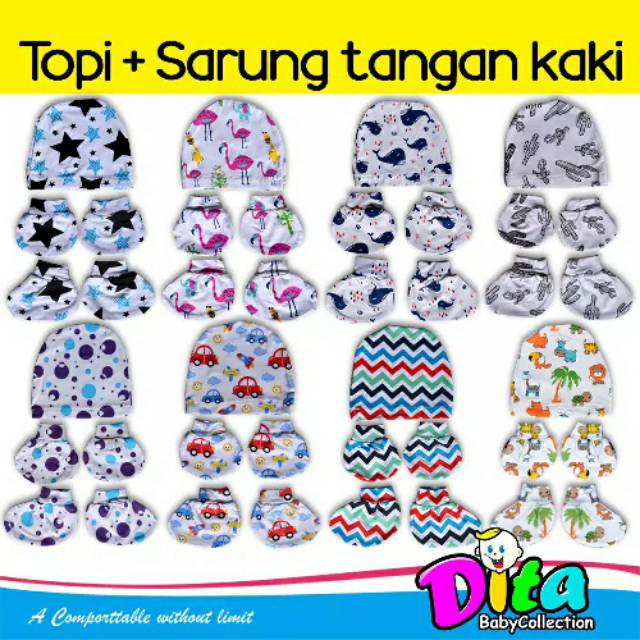 Topi+Bandana bayi/sarung tangan bayi/sarung tangan bayi motif/bandan motif