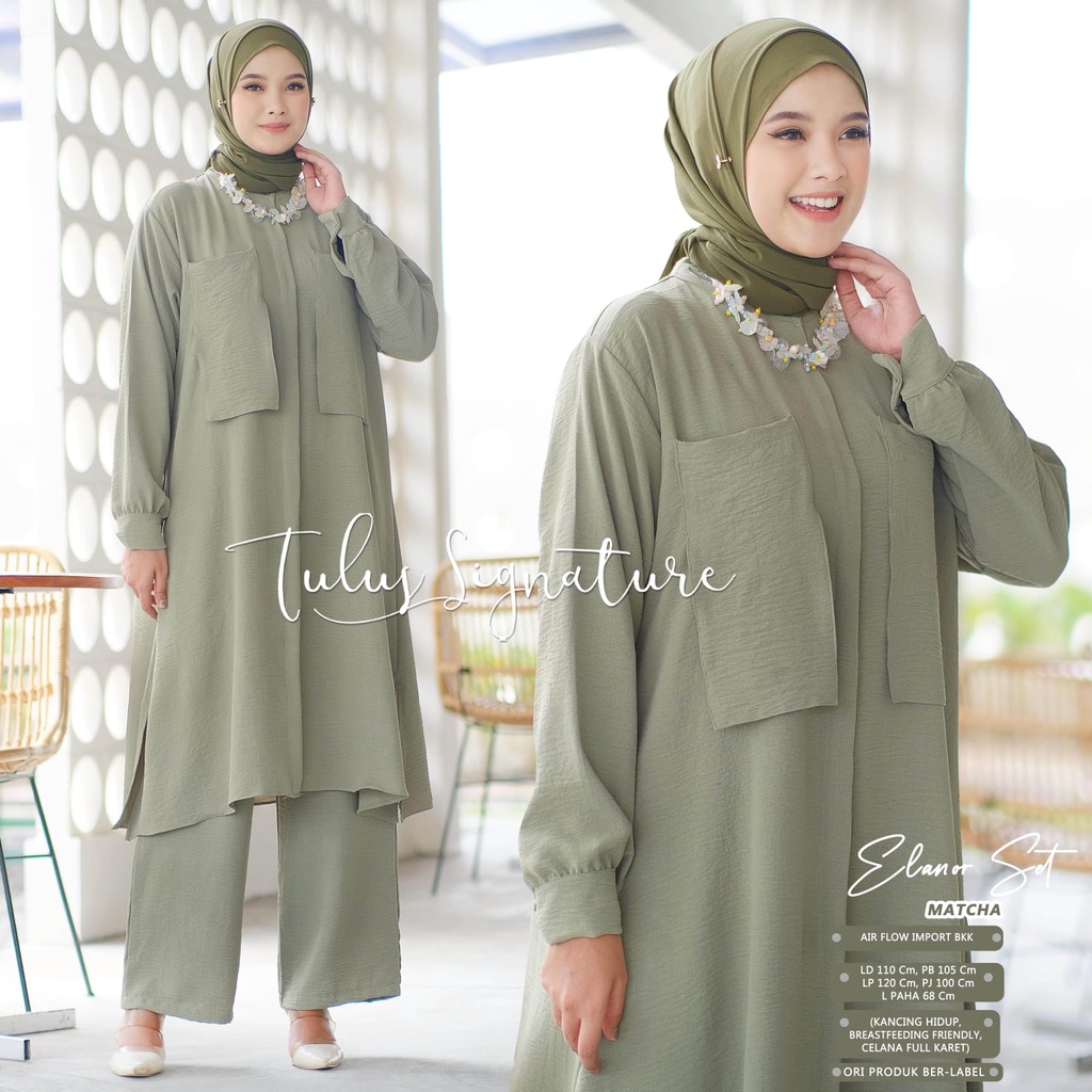 Setelan Celana Elanor One Set Crinkle Air Flow Import Jumbo XXL LD 110 Motif Polos Long Tunik