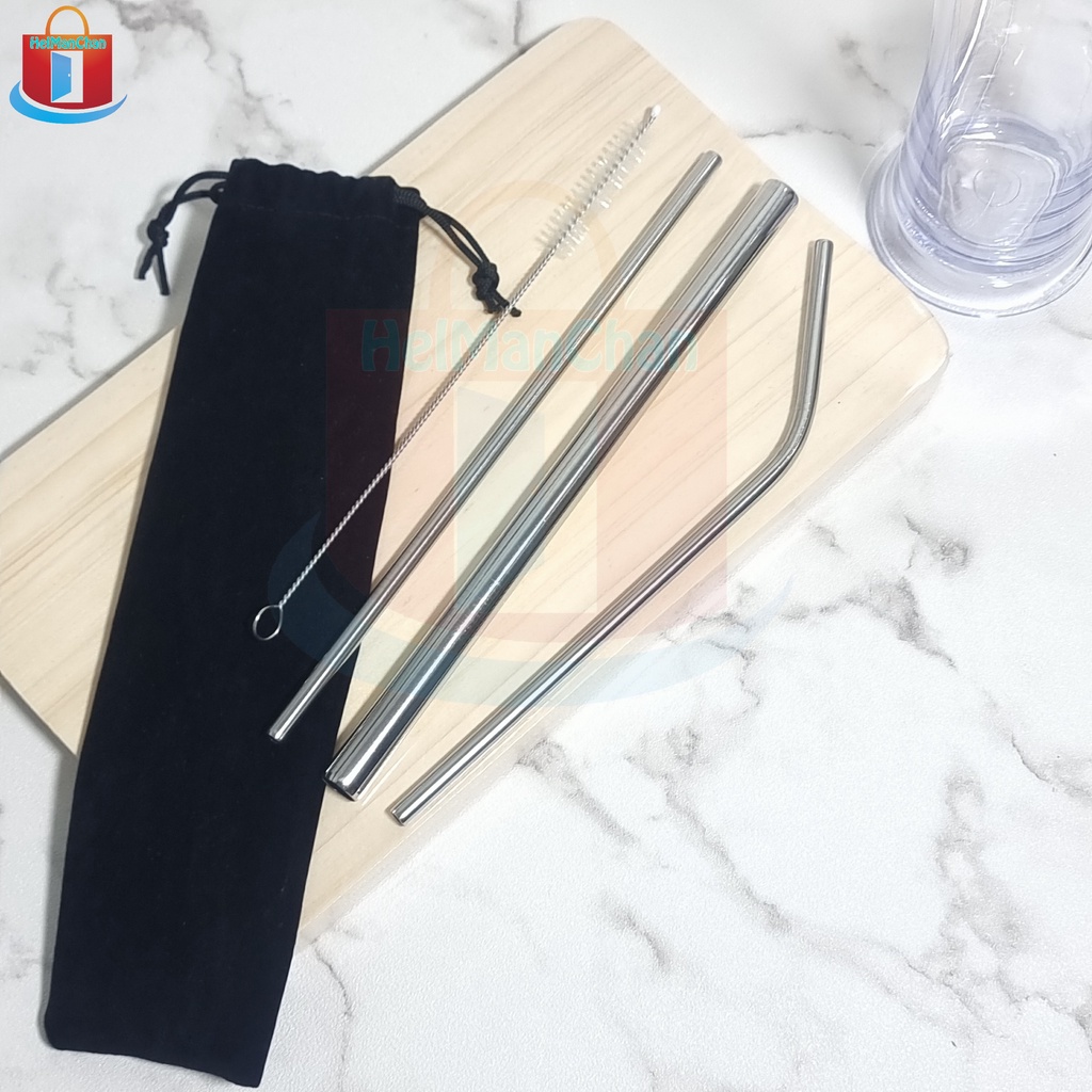 Alat Minum Set Sedotan Stainless Steel 4in1 Straw Boba