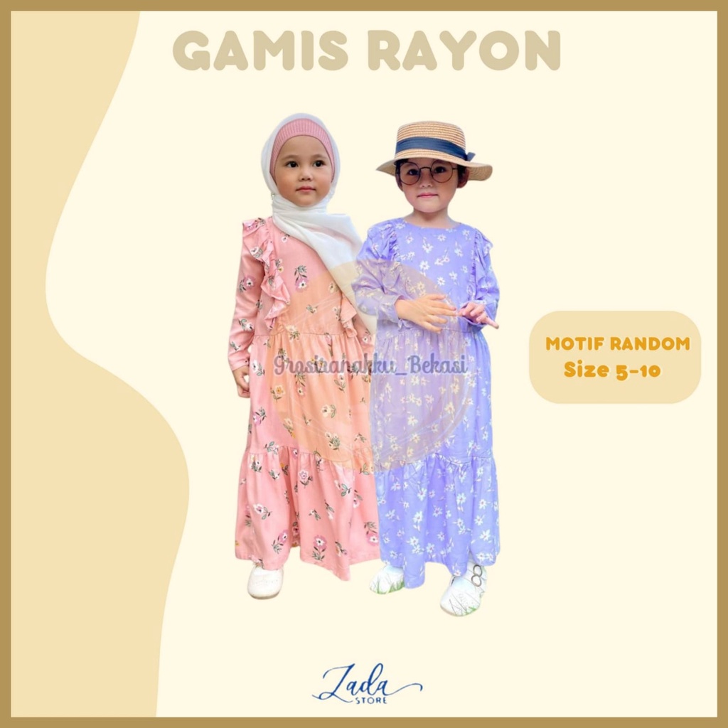 Gamis rayon anak Zadda Rumbay Mix Motif size 5-10tahun