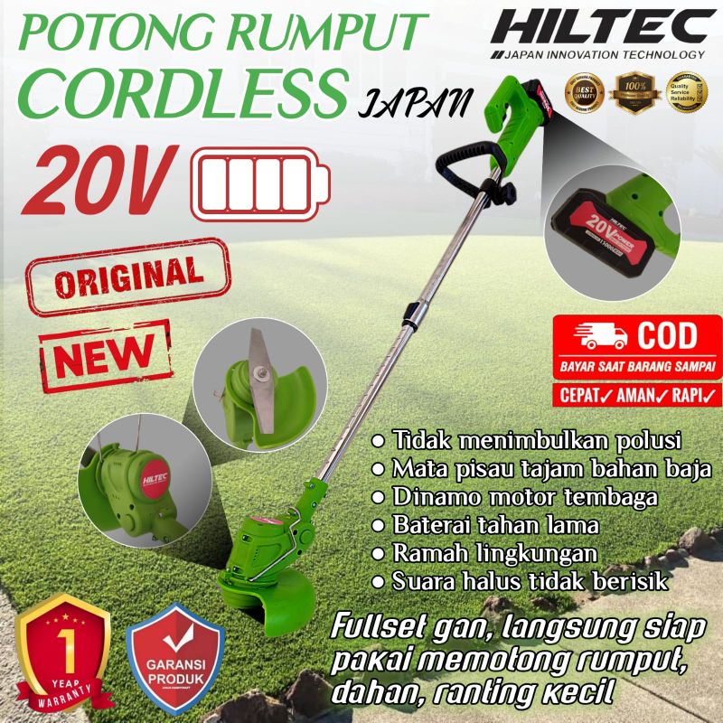 Mesin potong rumput Cordless baterai 20V Hiltec termurah kualitas Japan