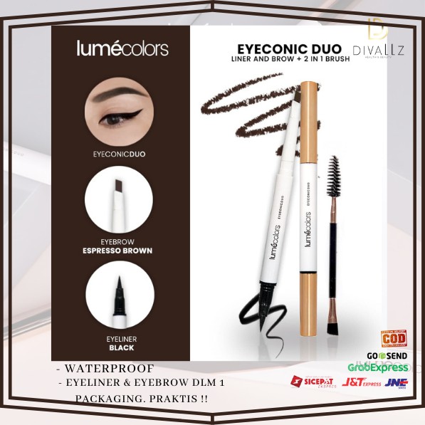 Lumecolors Eyeliner Eyebrow Eyeconic Duo Liner and Brow 2in1 With Brush Eyeliner Waterproof Spidol