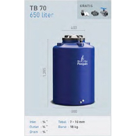 Tangki / Tandon / Toren Air merk Penguin tipe TB 70 (650L)