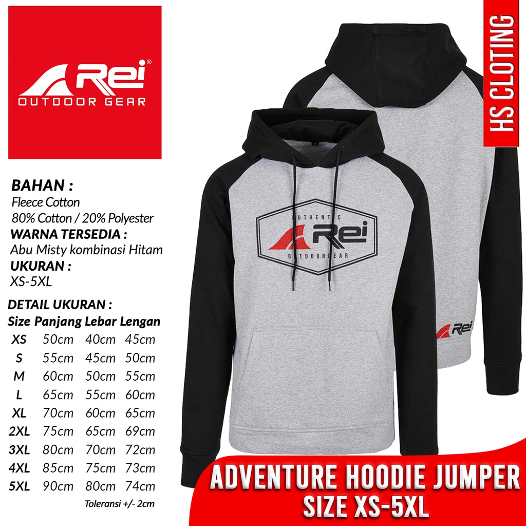 Jaket Gunung XS-5XL AREI Adventure Outdoor Gear Hoodie Jumper REI Raglan Bahan Katun Fleece Abu Mist