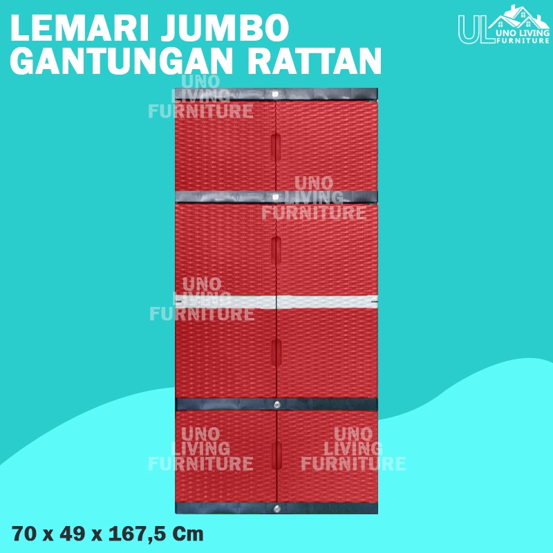 JUMBO - LEMARI PLASTIK SERBAGUNA ROTAN FULL KUNCI FULL KUNCI RATTAN LEMARI GANTUNGAN LEMARI 4 SUSUN PAKAIAN PLASTIK