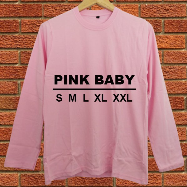Baju Kaos Polos Dewasa BABY PINK Tangan Lengan Panjang Pink Baby Bandung Pria Wanita Cewek Cowok
