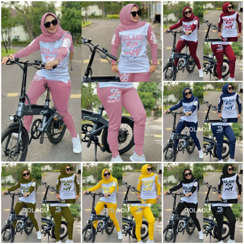 ELDE 12 - (SIZE L , XL , XXL - 3XL) SET ZOLAQU BIKE GOWES SETELAN WANITA BHN BABYTERY APLIKASI SABLON + LEG PJ 95 , STELAN OLAHRAGA MUSLIMAH / STELAN TRAINING / STELAN SERAGAM OLAHRAGA / ZUMBA DANCE