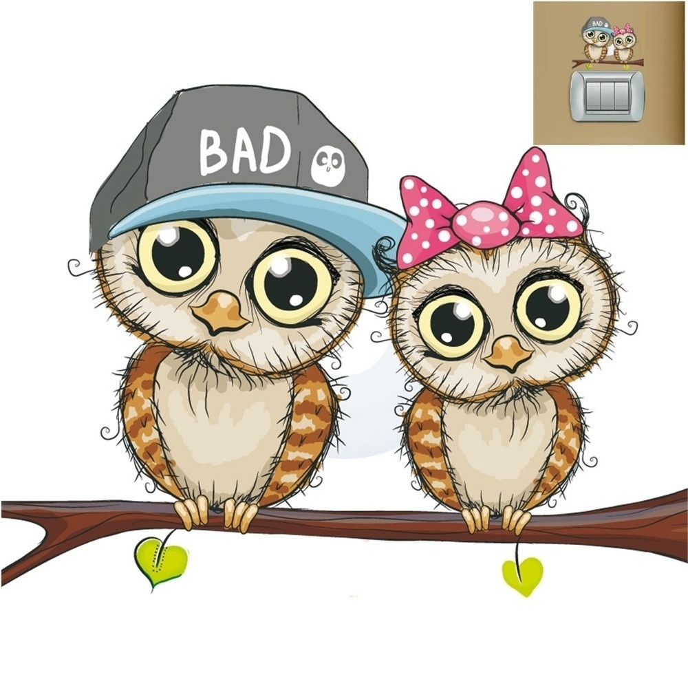 Stiker Dinding Decal Desain Kartun Burung Hantu Lucu