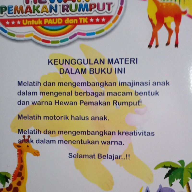 Buku Mewarnai Hewan Pemakan Rumput Untuk Paud/Tk