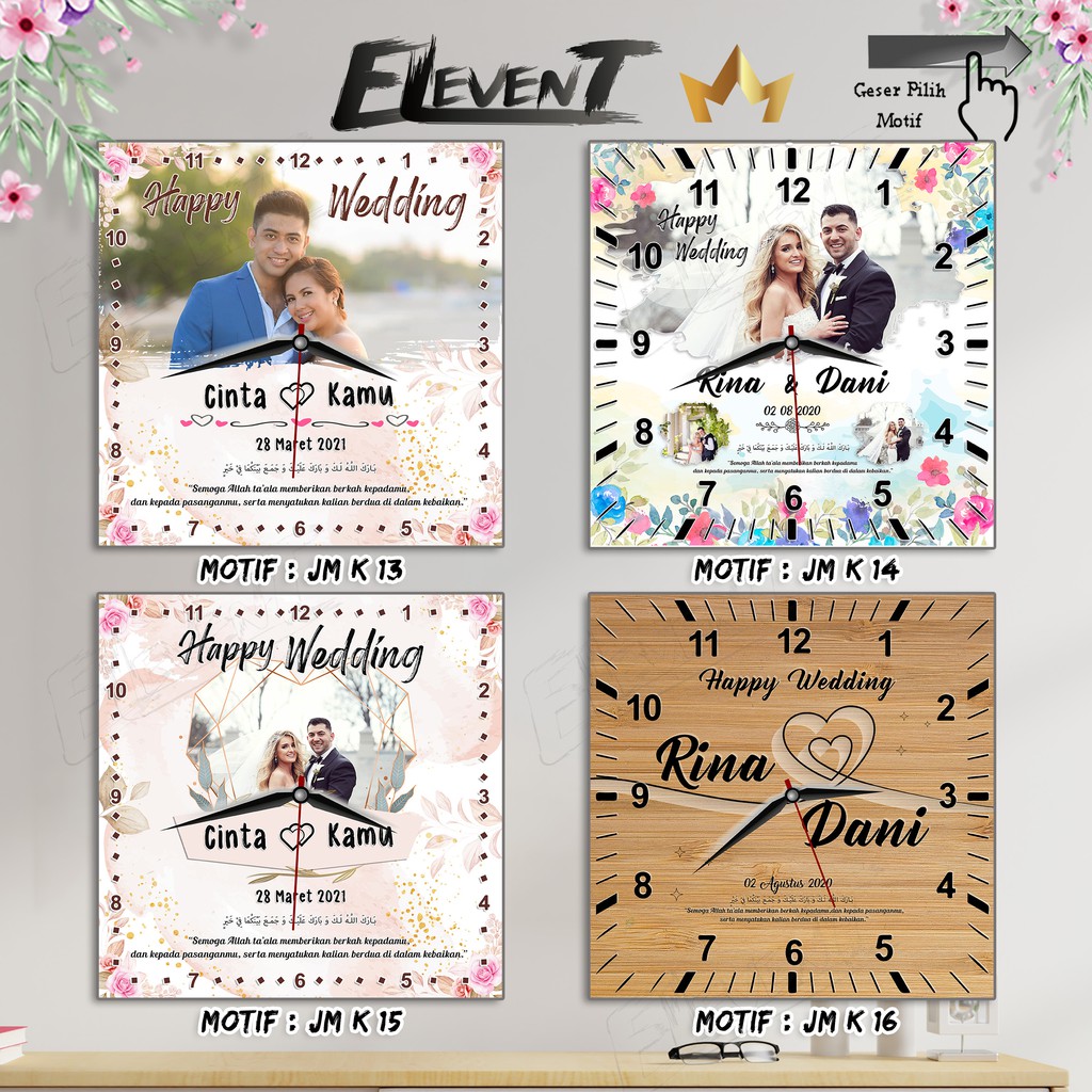 Hadiah Jam Dinding 20x20cm Custom Foto Unik Kado Wedding Ulang Tahun Wisuda Pernikahan Ultah  Pernikahan Ulang Tahun Ultah Panjangan Dinding walldecor rumah menarik Murah