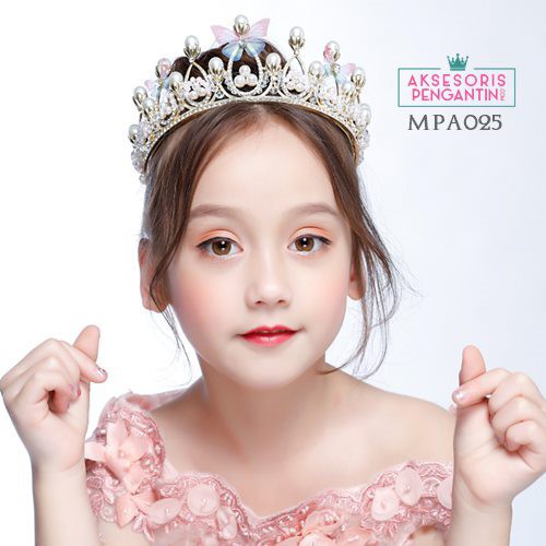 [BISA COD] Mahkota Crystal Pesta Anak Premium l Crown Rambut Emas - MPA025