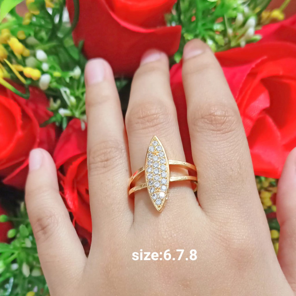 Cincin TITANIUM Dewasa Permata Zircon Gold Perhiasan Wanita (COD)