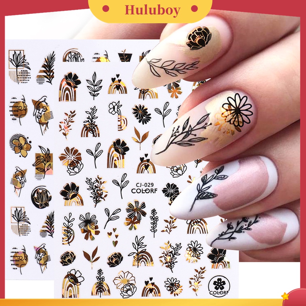 Huluboy Huluboy♡ Stiker Kuku Warna Hitam Bronzing Bahan Kertas Untuk Manicure Wanita