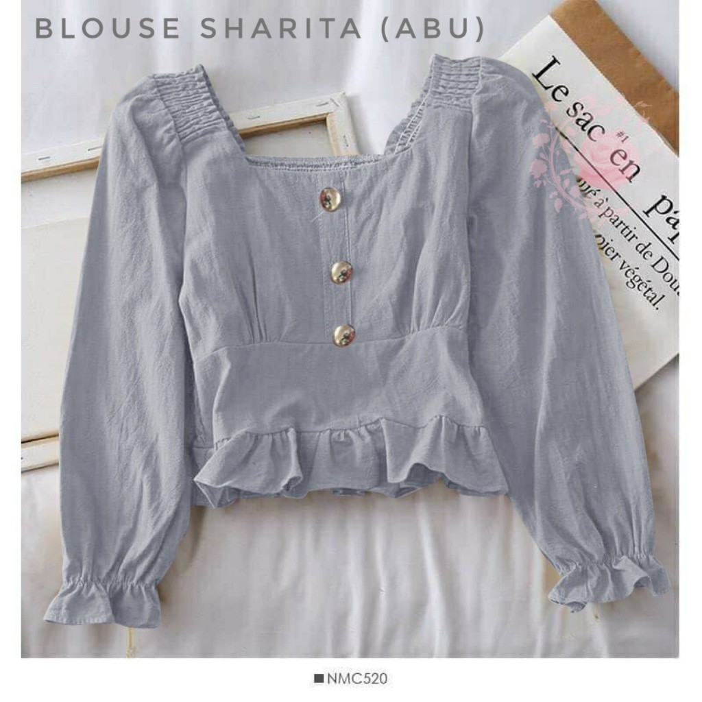 BLOUSE ANITA & SHARITA/ BLOUSE WANITA BAHAN KULIT JERUK/ BAJU CROP WANITA JUMBO-ABU
