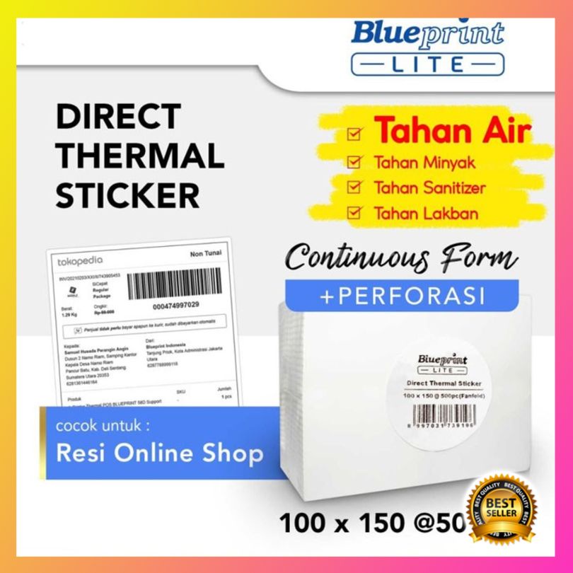 

Diskon Blueprint Lite Direct Thermal Sticker Label Resi CF 100x150mm A6 500Pc