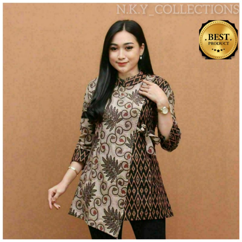tey-17 Batik Wanita ASJ SA HRB026 Kenongo Kemeja Tosca Pendek