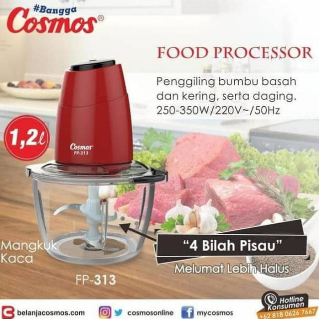 Cosmos FP 313. Food Processor Serbaguna 1.2L Dengan 4 Bilah Pisau. Baru &amp; Bergaransi Resmi