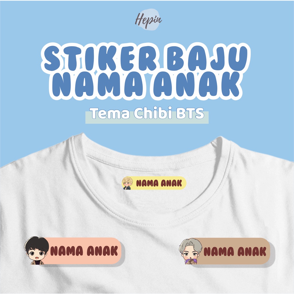 

(30-40pcs)custom suka-suka/sablon kain/Stiker Kain Label Baju Nama Anak tema CHIBI BTS / Sablon Setrika Name /Label Sticker Iron on sticker a/ Kain