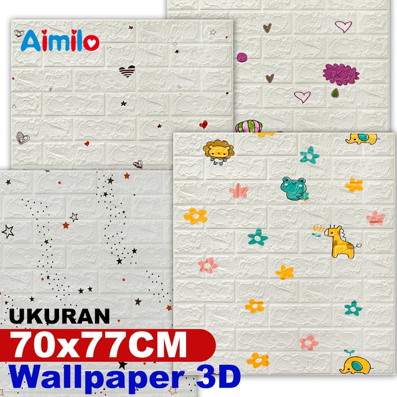 (Aimilo)  Wallpaper Dinding 3D Foam Motif Batu Bata Dekorasi Dinding Kamar Murah Ukuran 70 x 77 CM-1