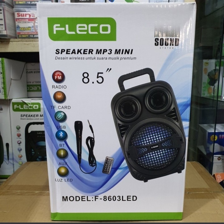 COD SPEAKER BLUETOOTH FLECO 8'5 INCH FLECO F-8603 PLUS MIC KARAOKE X-BASS//SPEAKER KARAOKE X-BASS//SPEAKER SALON AKTIF//SPEAKER WIRELESS