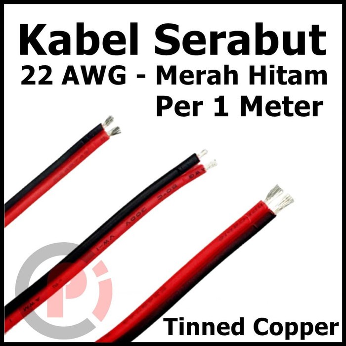 Kabel Eceran AWG22 x 2 AWG 22 x 2 Serabut Merah Hitam Per 1 Meter