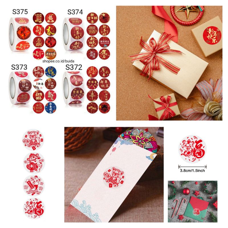 

stiker sticker label Happy Chinese New Year CNY Imlek Sancai red gold merah emas segel kemasan hampers souvenir gift box dekorasi hantaran parcel bingkisan hiasan dus kotak kue hangtag kartu ucapan paperbag plastik cookies bening transparan 2.5 3.8 cm