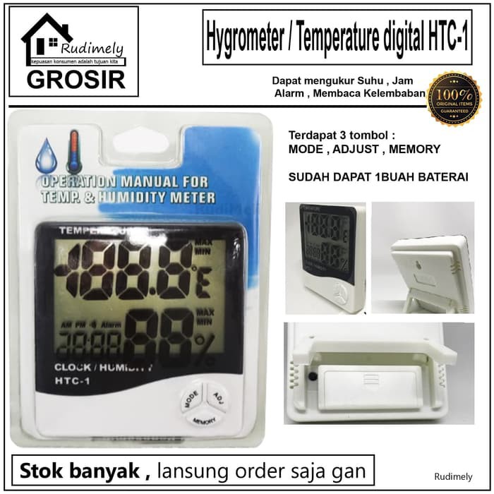 GROSIR TERMOMETER HYGROMETER RUANG DIGITAL JAM THERMOMETER IN OUT HTC-1