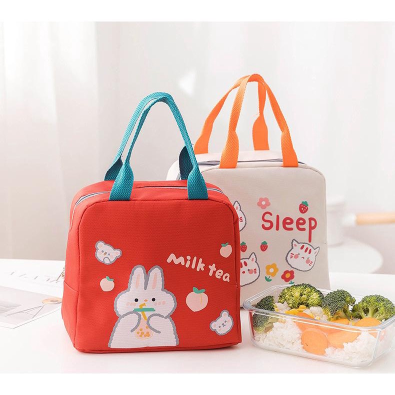 Lunch Bag Kartun / Tas Bekal Karakter Bahan Canvas Dengan Aluminium Foil