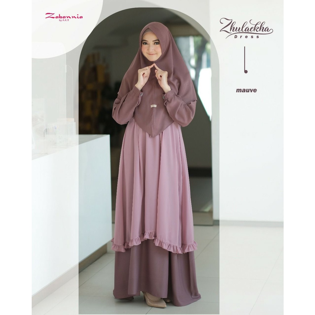 GAMIS ZHULAEKHA BY ZABANNIA BAJU BUSANA MUSLIM DRESS WANITA DEWASA SATU SET OUTER BAHAN SIFON CERUTY