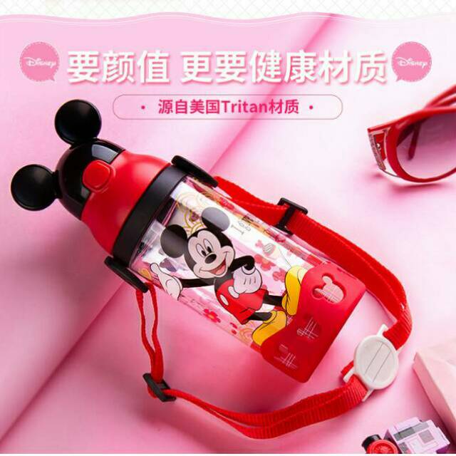 Mickey &amp; Minnie Mouse Straw Water Bottle 530ml / Botol Minum Sedotan Minnie Mickey