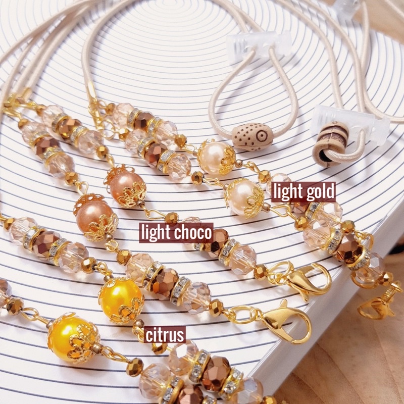 Golden Cream Strap Mask with Stopper / Rantai Masker / Tali Masker