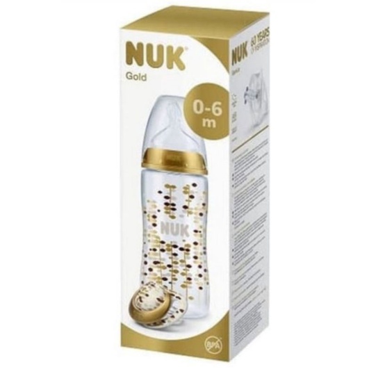 NUK Limited Edition 300ml Baby Bottle and soother Gold / Botol Susu Bayi dan Empeng NUK Set Disney