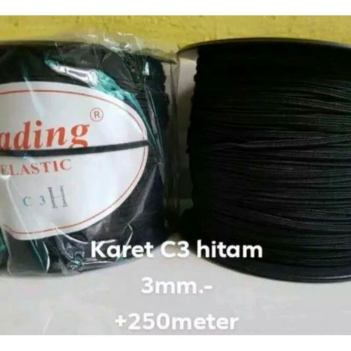 Karet Elastis 1 roll 3 mm Gading / Karet Kolor / Karet Baby C3 hitam putih