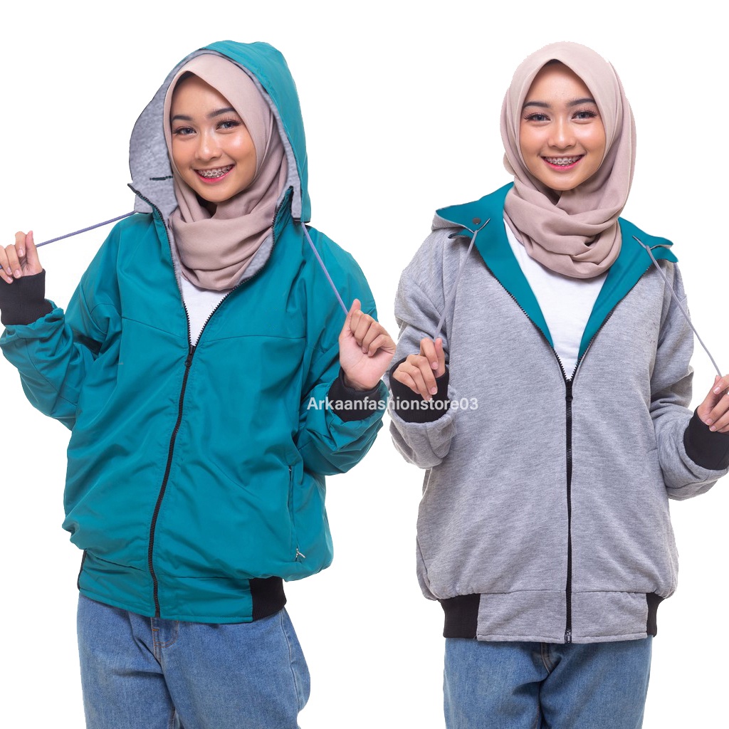 AKN JAKET HOODIE BOLAK BALIK WANITA / JAKET WANITA 2 IN 1 TERBARU / JAKET WANITA IMPORT TERMURAH