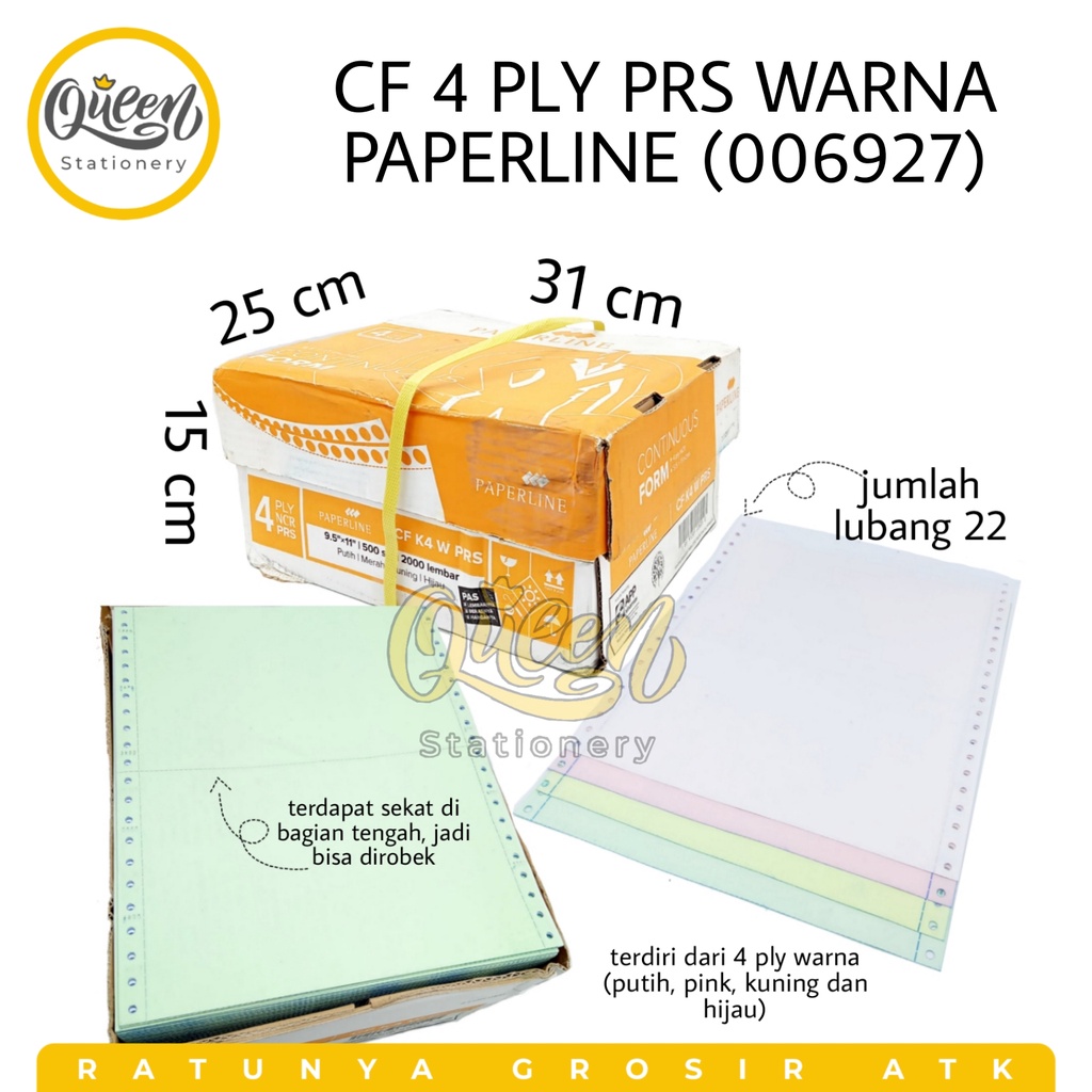 

1 BOX CF 4 PLY PRS WARNA PAPERLINE / CONTINUOUS FORM / KERTAS KASIR / KERTAS NOTA (006927)