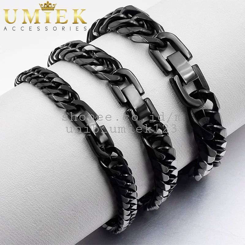 Gelang Pria Cowok Titanium Rantai Hitam black item rante asli laki laki cowo anti karat keren panjan