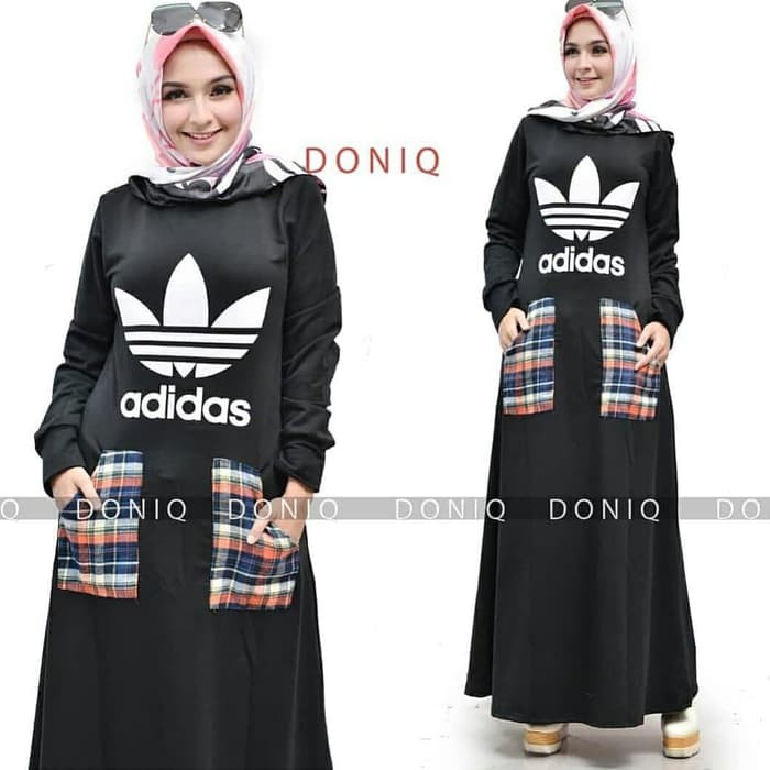 MAXI DRESS MUSLIM WANITA ADIDAS VARIASI DUA SAKU AKTIF BAHAN ADEM DAN TEBAL/GAMIS CASUAL CEWEK MURAH