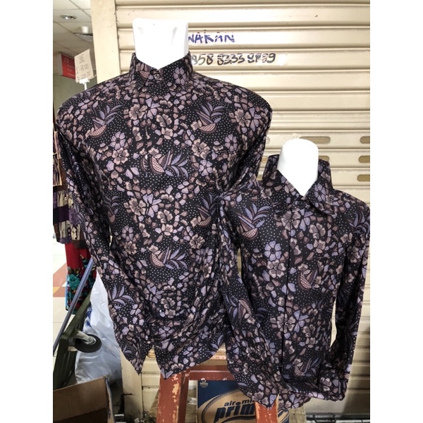 UH Baju Batik couple lapisan puring Ayah dan Anak laki-Laki, Baju batik proa pasangan ayah dan anak,WARNA LILAC,WARNA UNGU,Batik couple ayah dan anak laki-laki,GROSIR BATIK TANAH ABANG