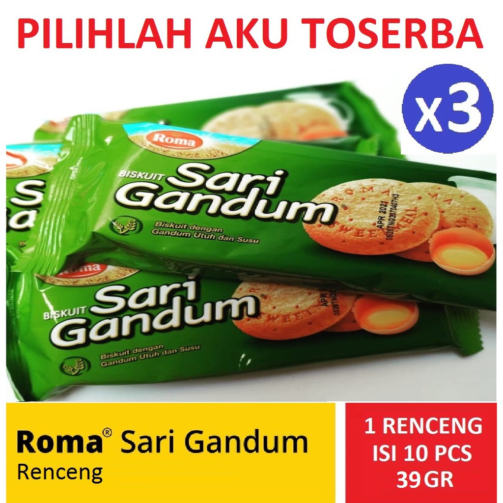 Biskuit Roma Sari Gandum Renceng 39 Gram - ( HARGA 3 RENCENG )