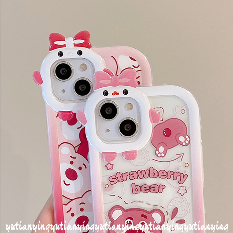 Kartun Strawberry Bear Manyo Couple Case Oppo A17 A96 A57 2022 A16 A5 A9 A54 A3s A7 A5s A12 A53 A17K A74 A95 A16K A52 Reno 4F 5F 5 7 A76 A15 A55 A31 A15S A16s 3D Monster Cover