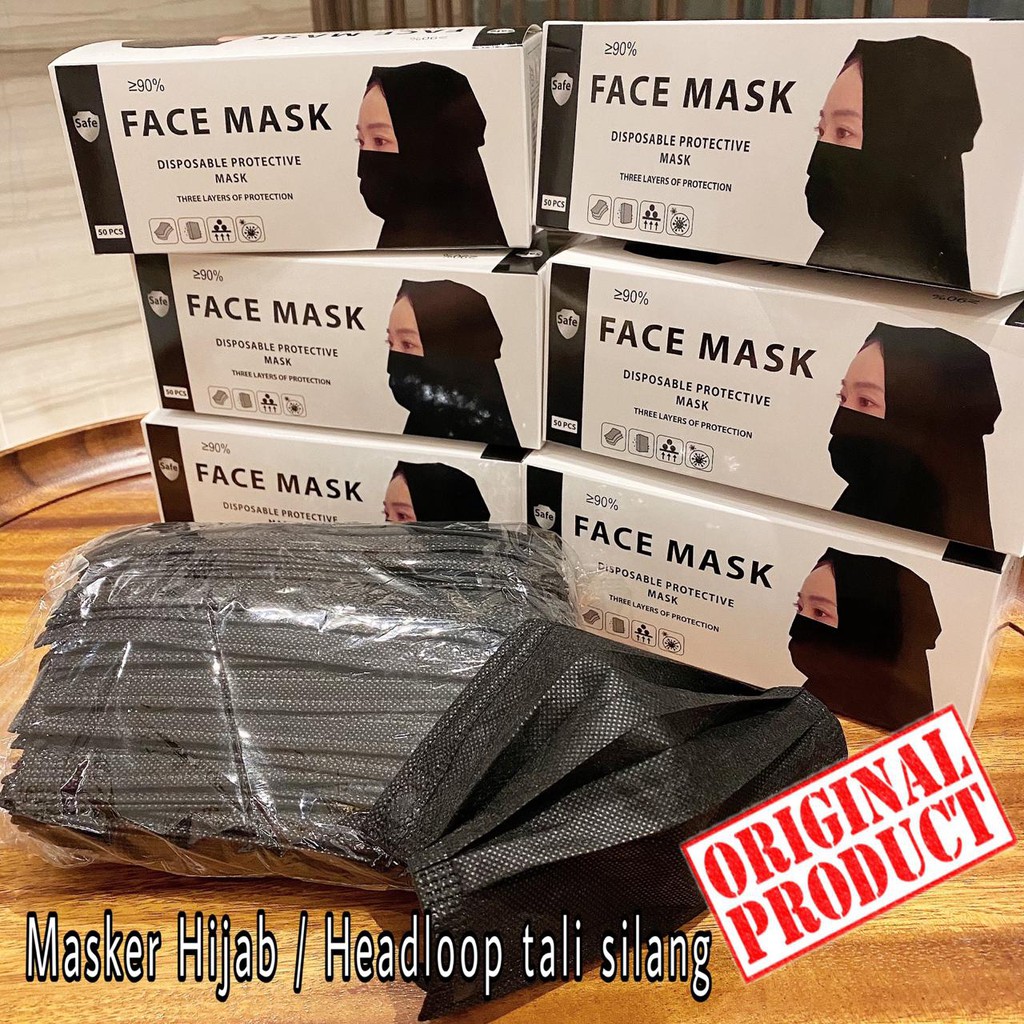 VS GG -  MASKER HIJAB / HEADLOOP 3PLY ISI 50PCS MASK AMAN HIGIENIS