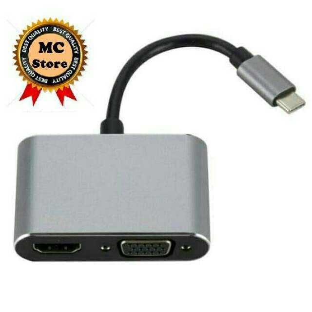 CONVERTER USB TYPE C To HDMI DAN VGA Adapter 2IN1 TIPE Ke Macbook Pro