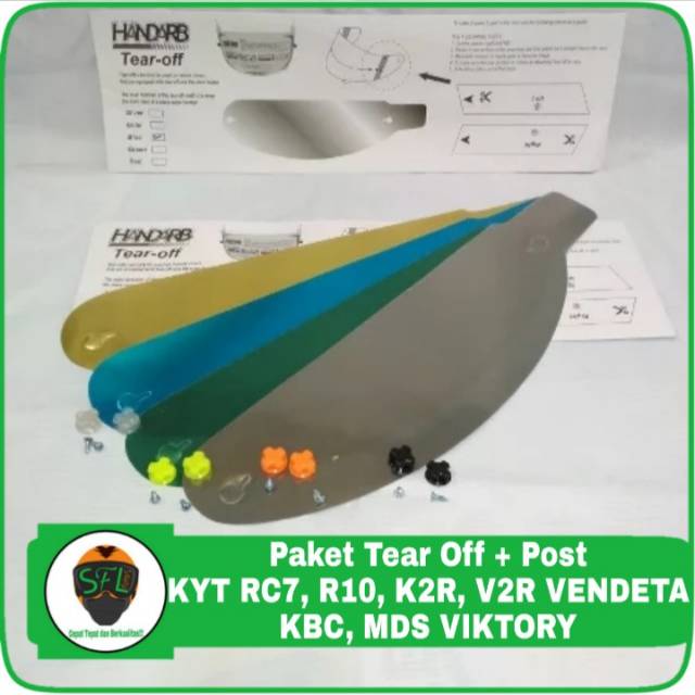 paket tear off + tear off post helm kyt rc7 r10 k2r v2r Vendeta 2 / 1 kbc mds viktory