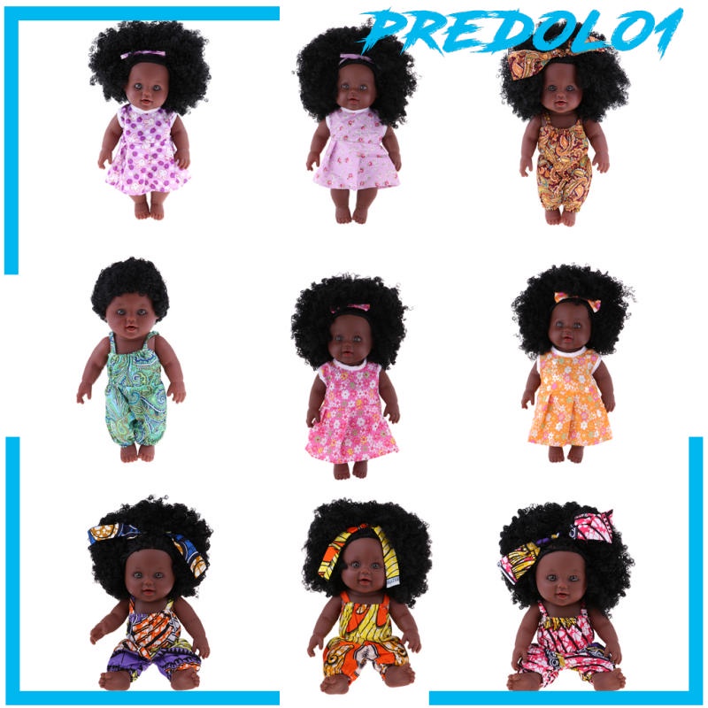 (Predolo1) Mainan Boneka Bayi Perempuan 30cm Rambut Keriting Bahan Vinyl Lembut Warna Hitam / Kulit Kuning