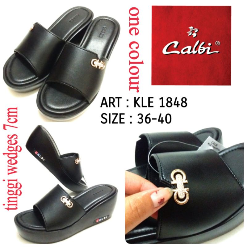 SANDAL WEDGES WANITA TERBARU CALBI KLE 1848 WARNA HITAM HARGA TERMURAH