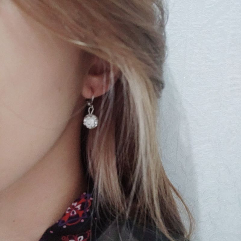 Anting Klip Tusuk Liontin Bola Berlian Disco Korean Earrings Disko Ball Gaya Korea