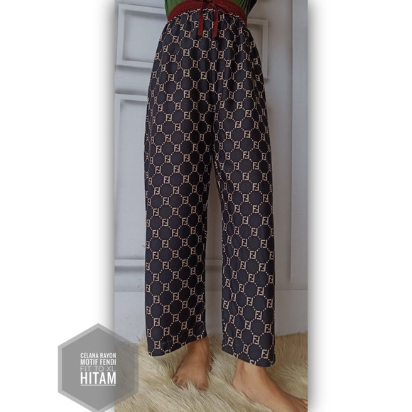 Celana Wanita Rayon Panjang Motif Fendi